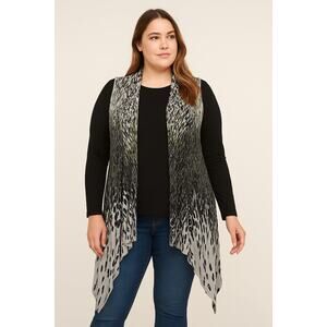 Lane Bryant Sleeveless Open Front Cardigan Vest Abstract Print Drape Hem 14/16